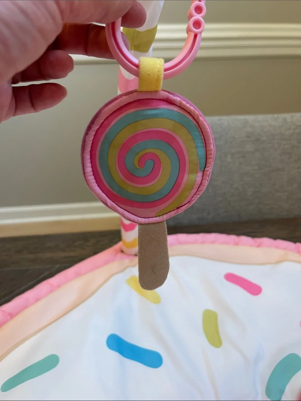 Carter's Pink Donut Play Mat with Colorful Hanging Plush Toys